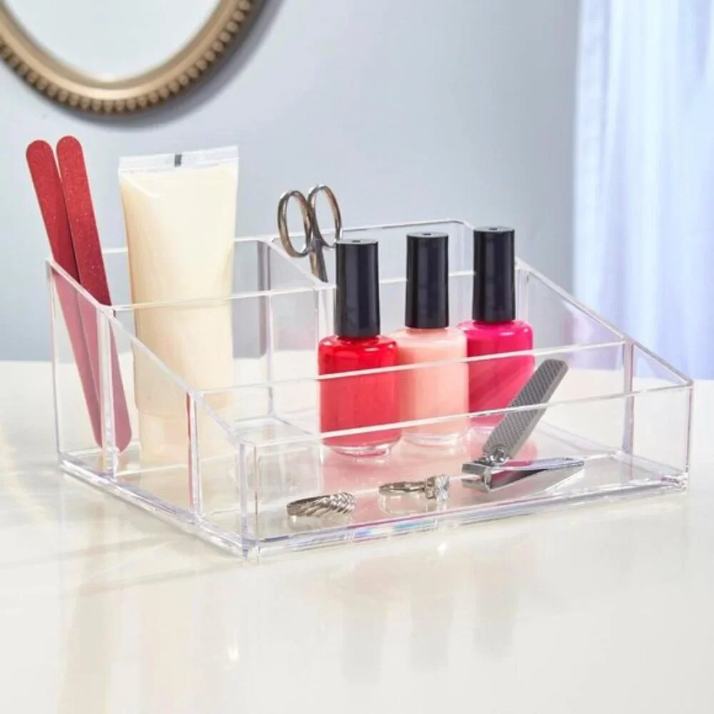 New Clear Plastic Vanity Makeup Organizer, 4-Compartment Holder for Beauty Items